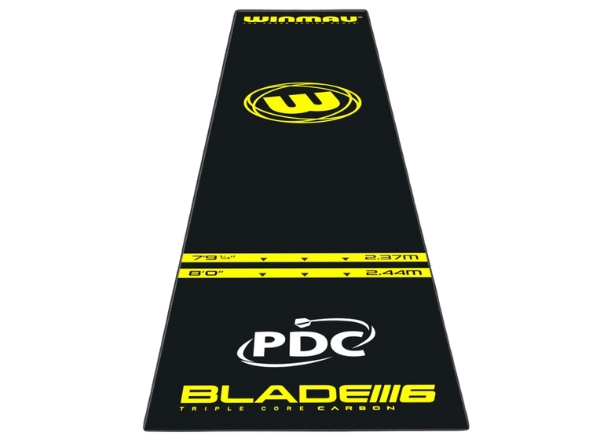 Winmau Pro Zone Essential PVC Dart Mat – Full-Length Black Mat with Yellow Pro Zone and PDC Branding